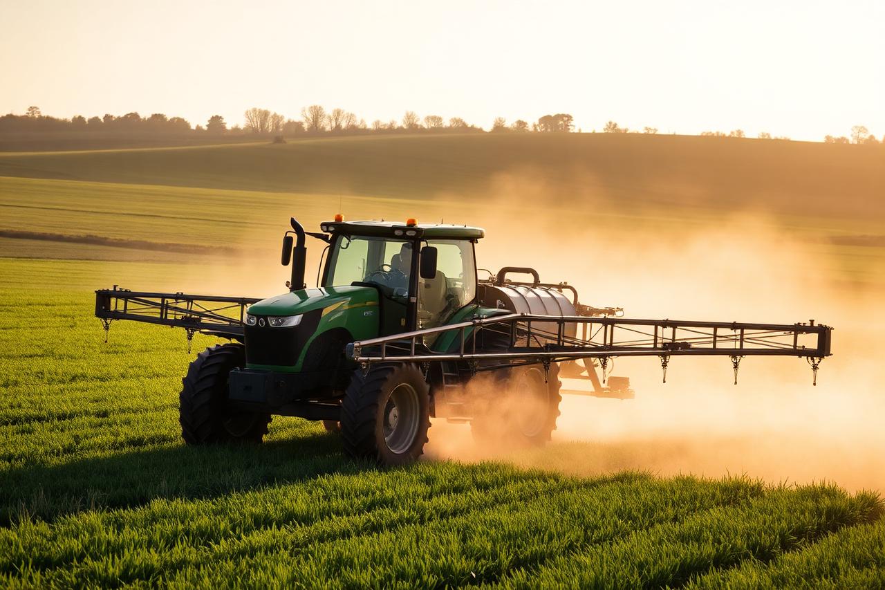Pulverizador agrícola em operação no campo